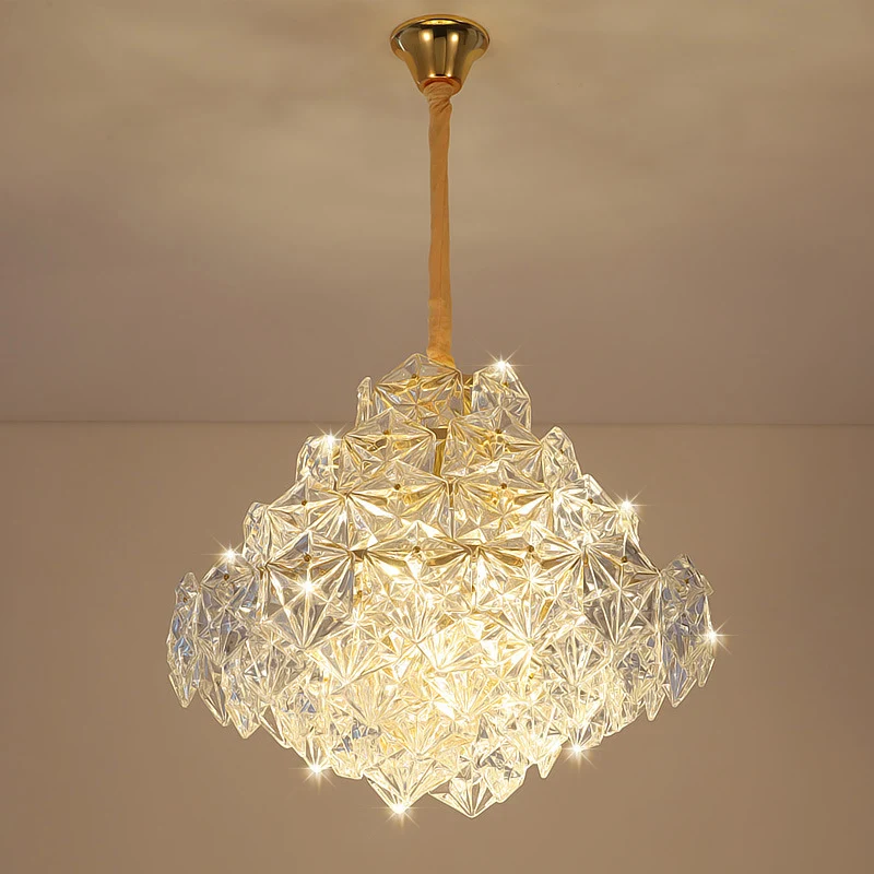 8 koppen heldere zeshoekige glazen hanglamp Noordse gouden topvorm woonkamer hangende kroonluchter Clearhalo