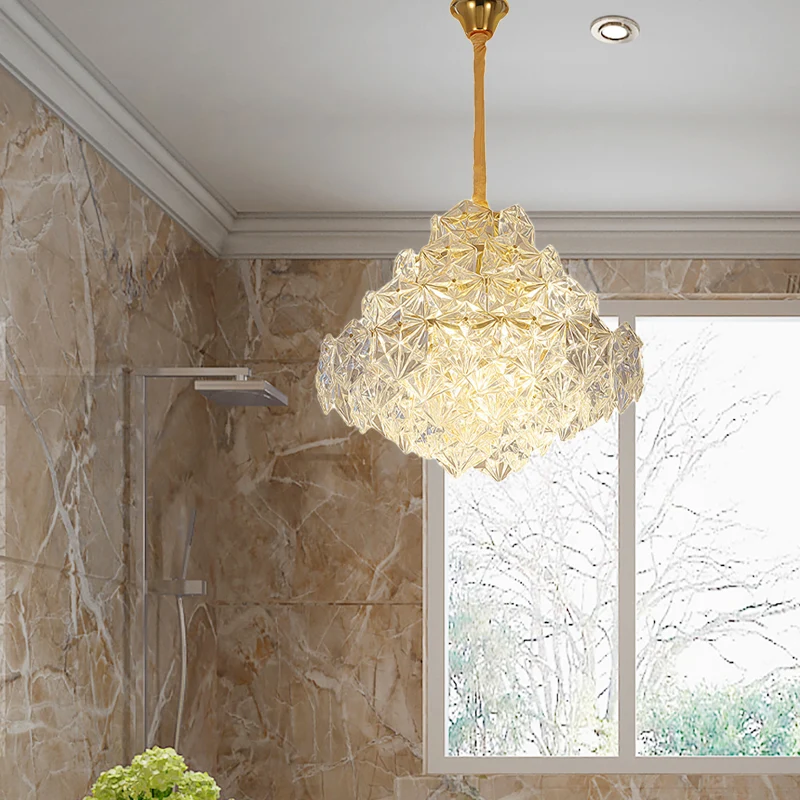 8 koppen heldere zeshoekige glazen hanglamp Noordse gouden topvorm woonkamer hangende kroonluchter Clearhalo