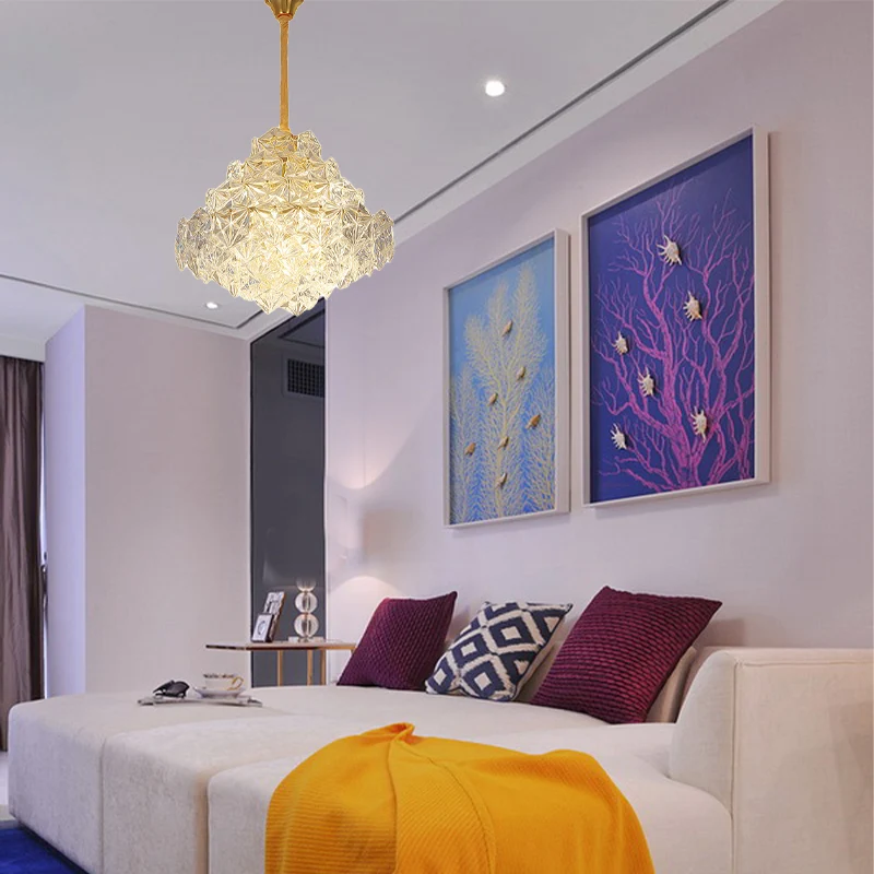 8 koppen heldere zeshoekige glazen hanglamp Noordse gouden topvorm woonkamer hangende kroonluchter Clearhalo