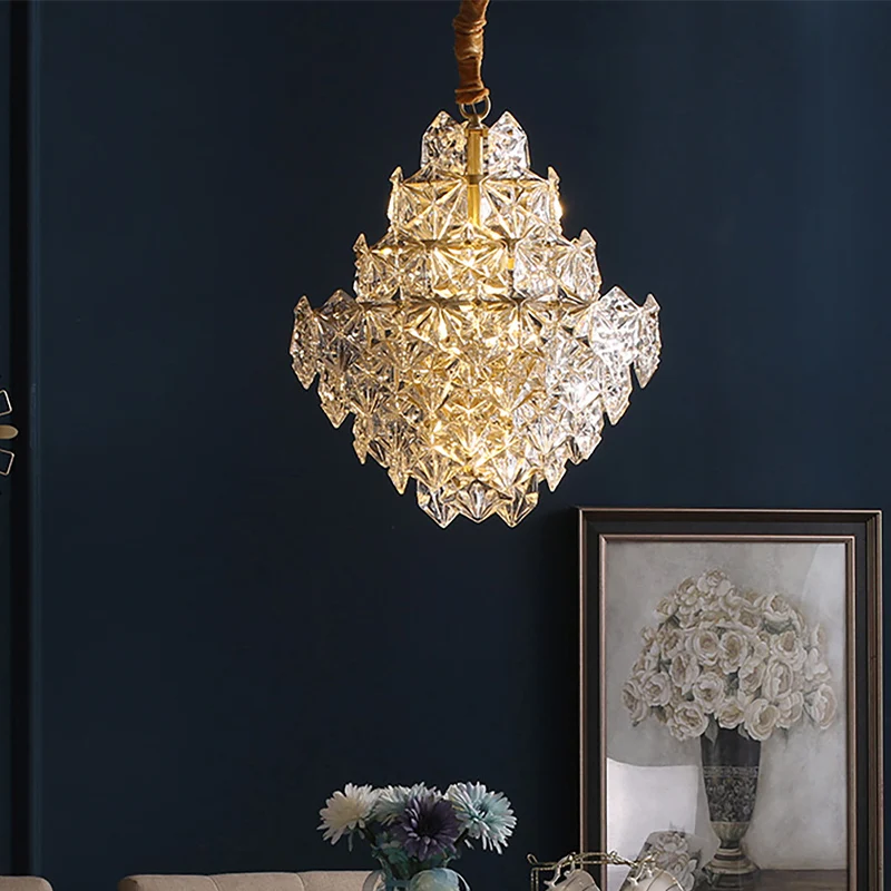 8 koppen heldere zeshoekige glazen hanglamp Noordse gouden topvorm woonkamer hangende kroonluchter Clearhalo