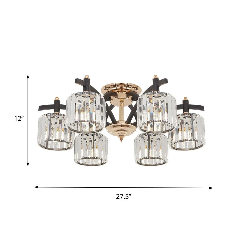 3/6 koppen kristalblok semi-inbouwlamp moderne zwarte en gouden cilinder slaapkamer plafondgemonteerde lamp Clearhalo