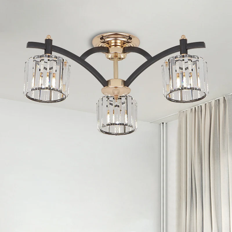 3/6 koppen kristalblok semi-inbouwlamp moderne zwarte en gouden cilinder slaapkamer plafondgemonteerde lamp Clearhalo
