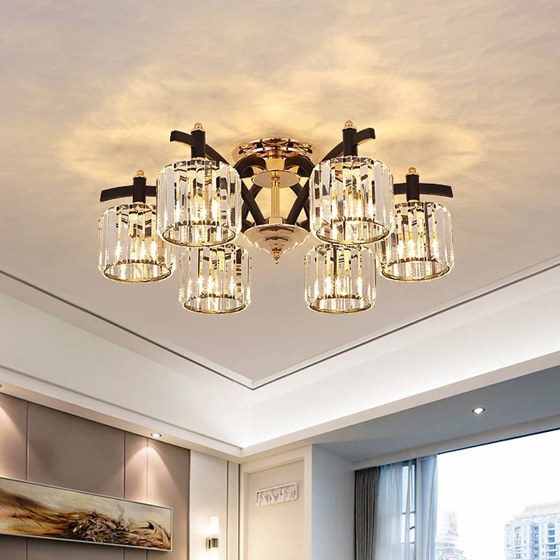 3/6 koppen kristalblok semi-inbouwlamp moderne zwarte en gouden cilinder slaapkamer plafondgemonteerde lamp Clearhalo