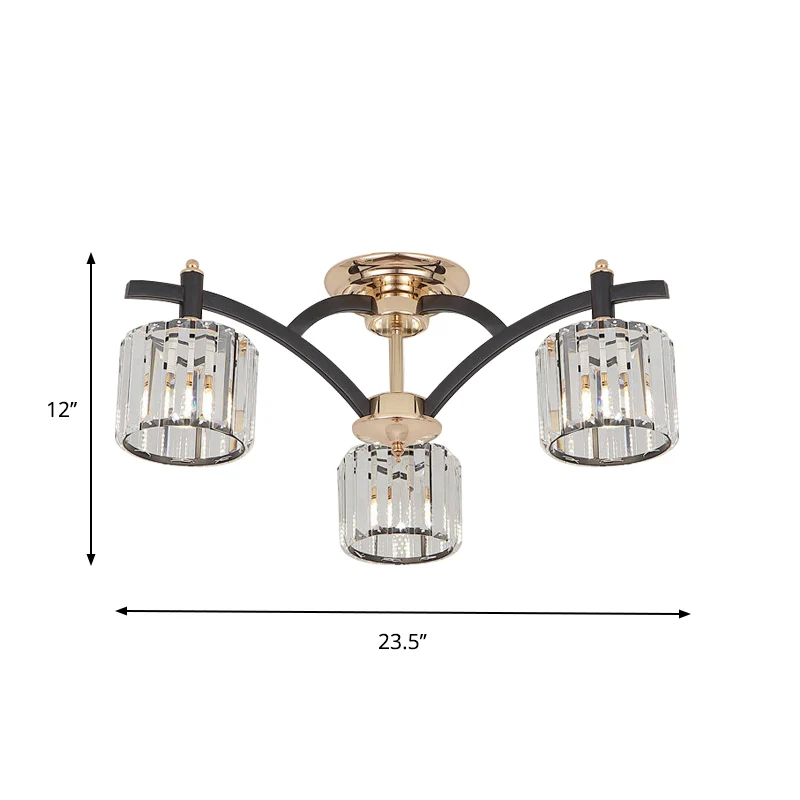 3/6 koppen kristalblok semi-inbouwlamp moderne zwarte en gouden cilinder slaapkamer plafondgemonteerde lamp Clearhalo