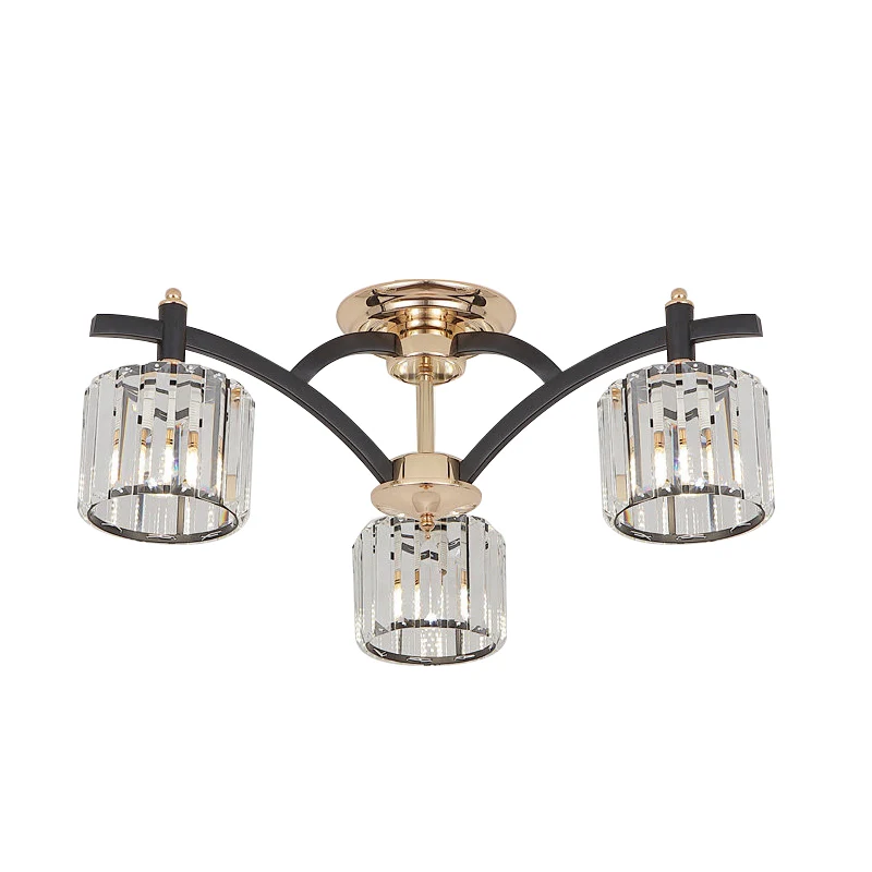 3/6 koppen kristalblok semi-inbouwlamp moderne zwarte en gouden cilinder slaapkamer plafondgemonteerde lamp Clearhalo