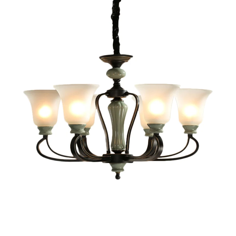 6/8 koppen matglazen kroonluchter traditionele zwarte afwerking bel woonkamer hanglampset met wervelarm Clearhalo