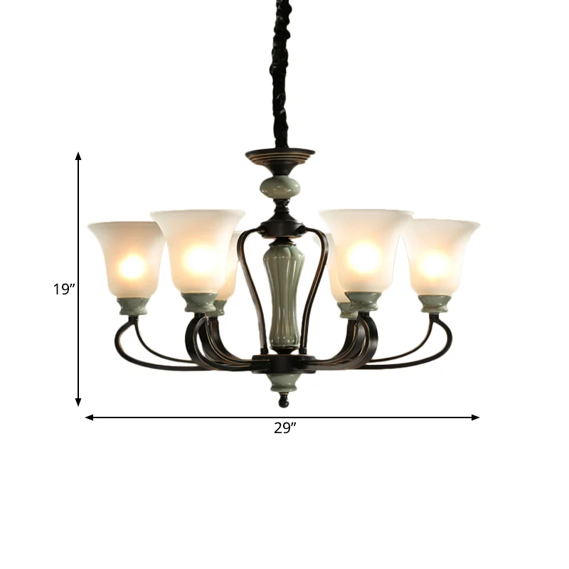 6/8 koppen matglazen kroonluchter traditionele zwarte afwerking bel woonkamer hanglampset met wervelarm Clearhalo