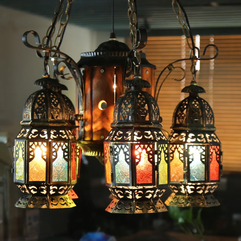 6 koppen metalen hangende verlichting Arabische stijl bronzen lantaarn restaurant plafondkroonluchter Clearhalo
