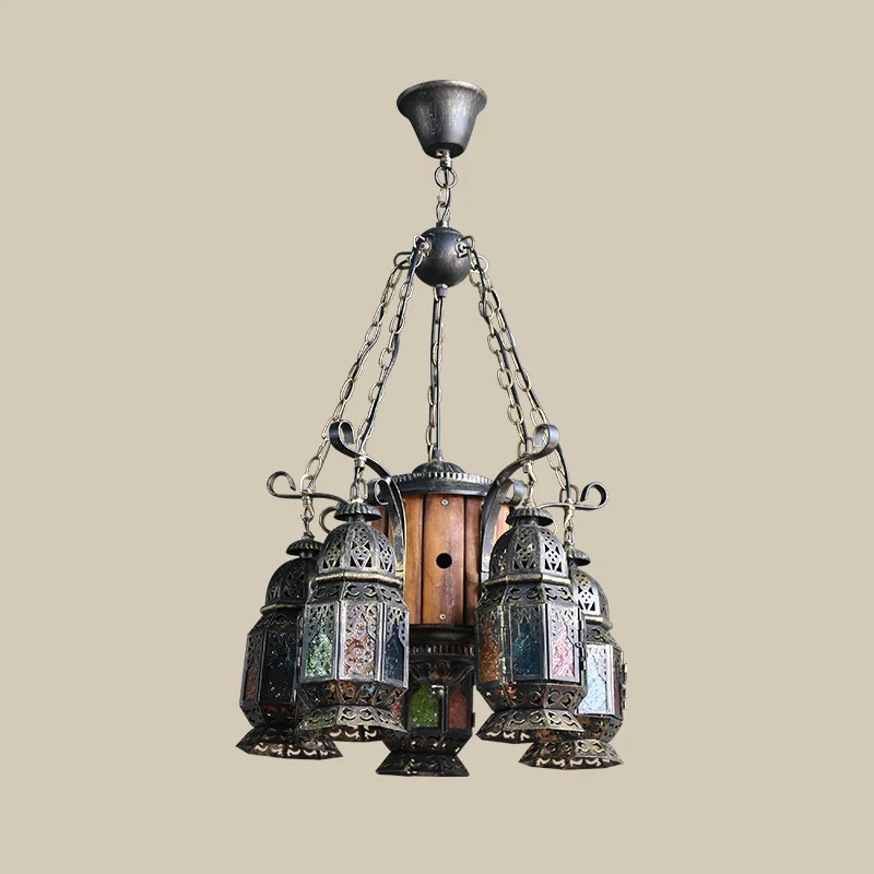 6 koppen metalen hangende verlichting Arabische stijl bronzen lantaarn restaurant plafondkroonluchter Clearhalo