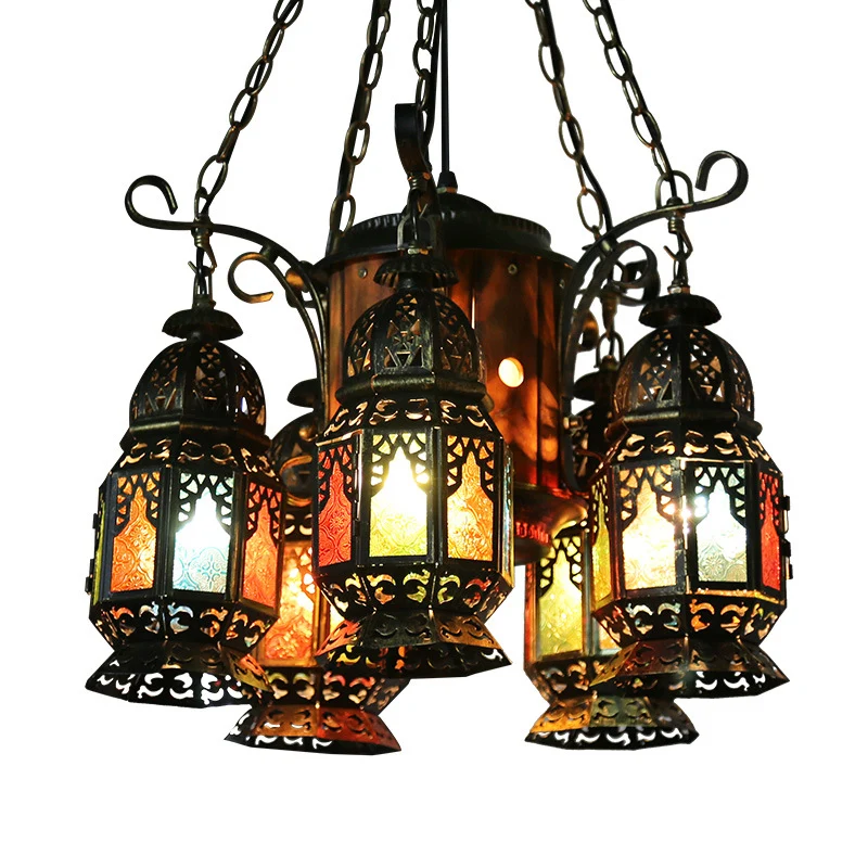 6 koppen metalen hangende verlichting Arabische stijl bronzen lantaarn restaurant plafondkroonluchter Clearhalo