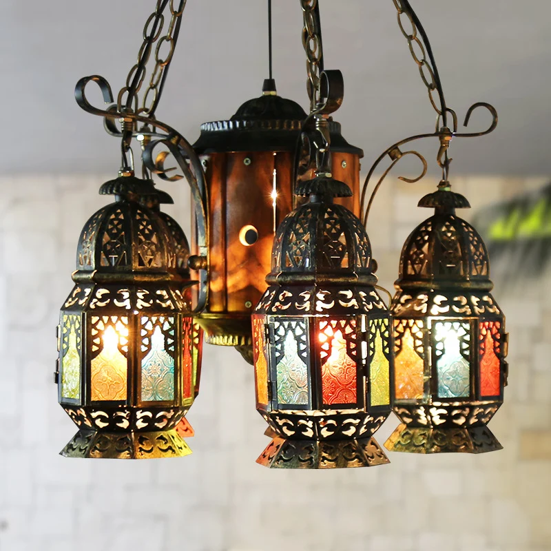 6 koppen metalen hangende verlichting Arabische stijl bronzen lantaarn restaurant plafondkroonluchter Clearhalo