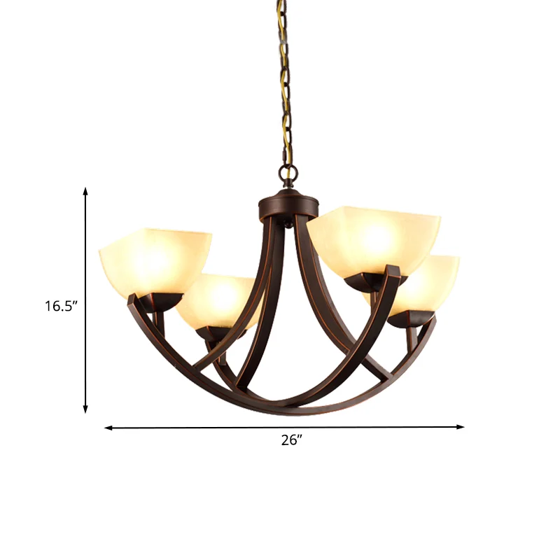 4/6 koppen plafondkroonluchter klassieke trapeziumvormige melkglas hangende hanger met boogarm brons voor slaapkamer Clear...