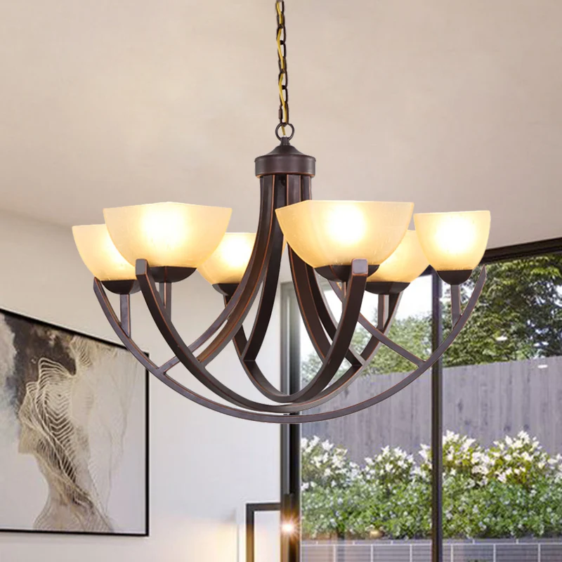 4/6 koppen plafondkroonluchter klassieke trapeziumvormige melkglas hangende hanger met boogarm brons voor slaapkamer Clear...