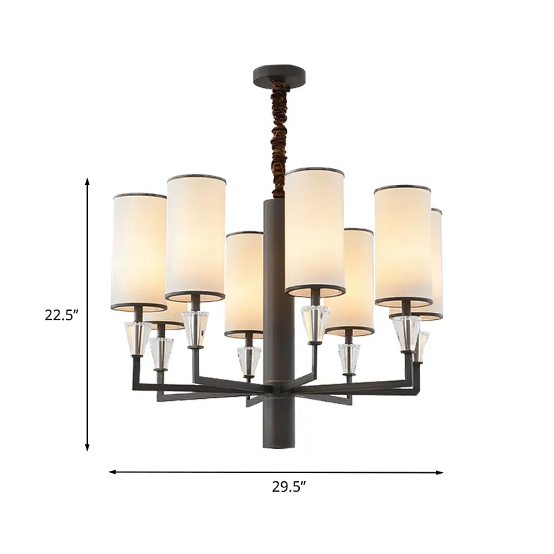6/8 koppen stoffen kroonluchterlamp Traditionele witte kolom eettafel ophanging hanglamp met kristallen decor Clearhalo