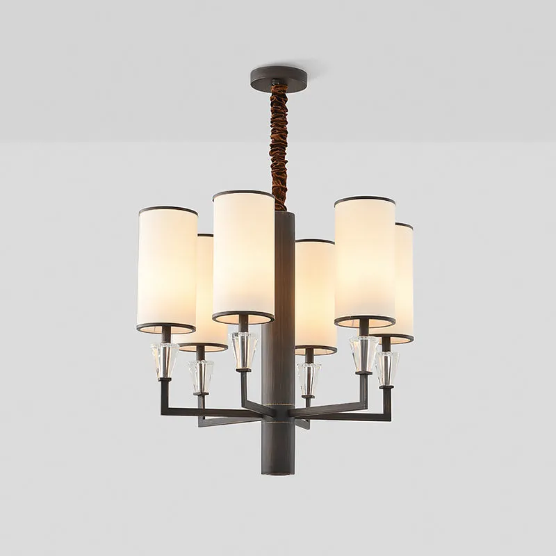 6/8 koppen stoffen kroonluchterlamp Traditionele witte kolom eettafel ophanging hanglamp met kristallen decor Clearhalo