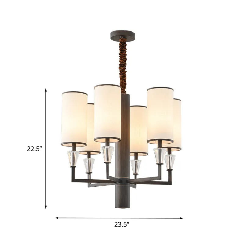 6/8 koppen stoffen kroonluchterlamp Traditionele witte kolom eettafel ophanging hanglamp met kristallen decor Clearhalo