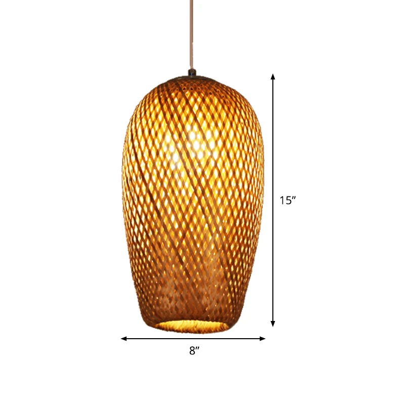 Kriskras geweven plafond hangende lantaarn Chinese bamboe 1 lamp bruine hanglamp voor restaurant Clearhalo