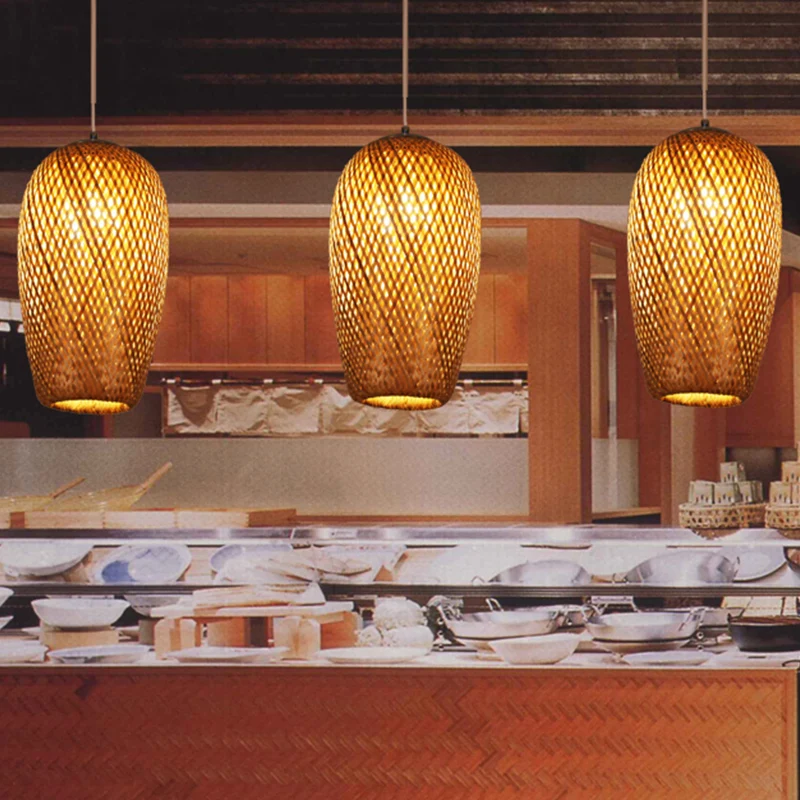 Kriskras geweven plafond hangende lantaarn Chinese bamboe 1 lamp bruine hanglamp voor restaurant Clearhalo