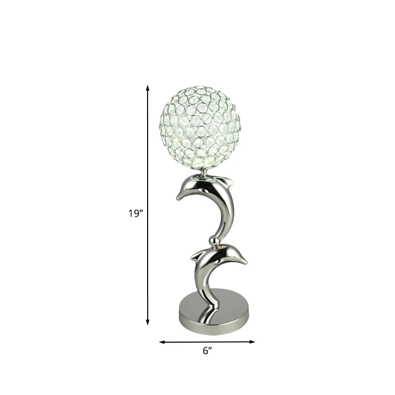 Kristal chroom tafellamp dolfijn en globe LED eenvoudige nachtkastjelamp voor studeerkamer Clearhalo