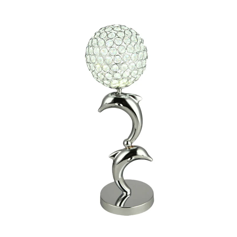 Kristal chroom tafellamp dolfijn en globe LED eenvoudige nachtkastjelamp voor studeerkamer Clearhalo