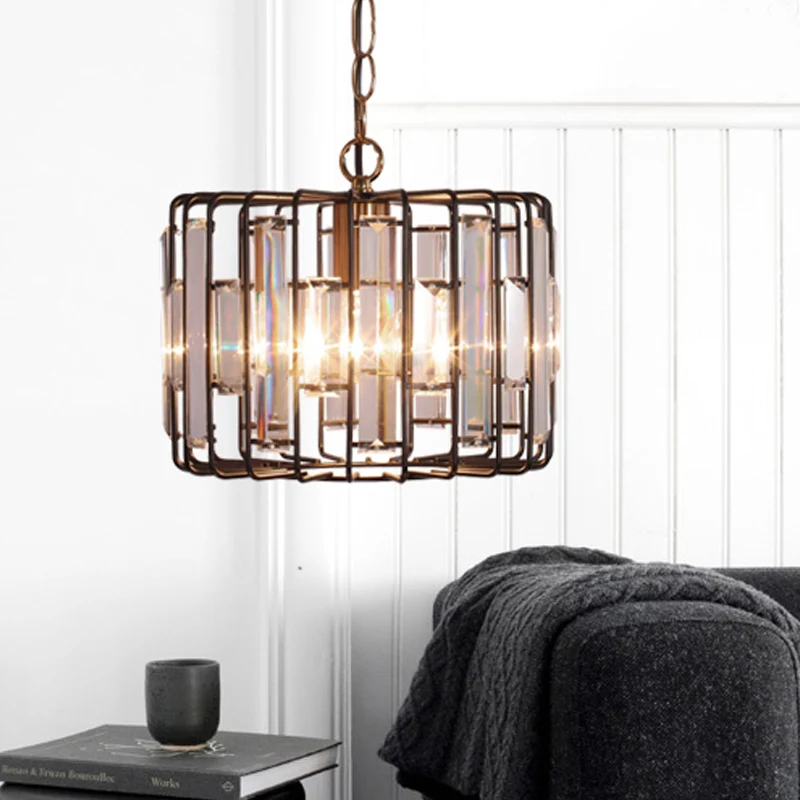 Kristal ingebed messing hangende licht drumkooi 11 "/13" brede 1-licht rustieke plafondhanger voor woonkamer Clearhalo