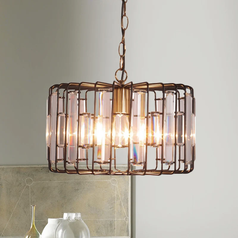 Kristal ingebed messing hangende licht drumkooi 11 "/13" brede 1-licht rustieke plafondhanger voor woonkamer Clearhalo