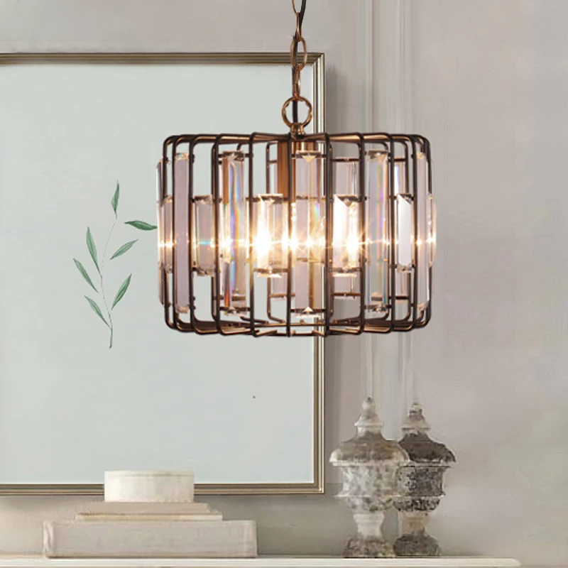 Kristal ingebed messing hangende licht drumkooi 11 "/13" brede 1-licht rustieke plafondhanger voor woonkamer Clearhalo