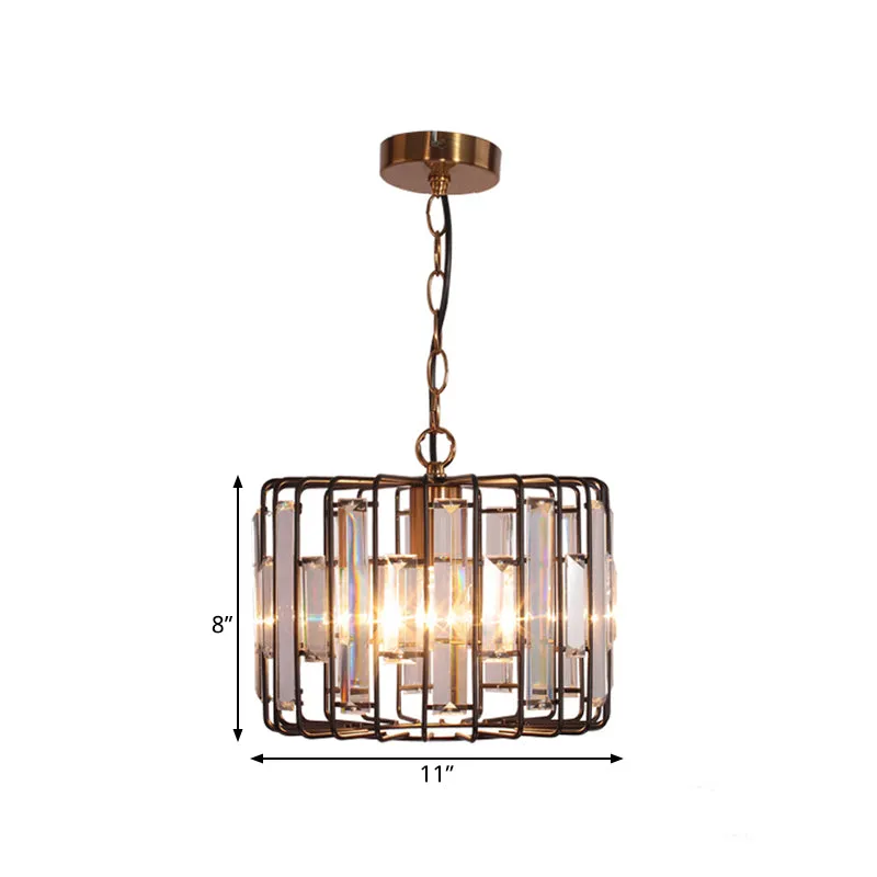 Kristal ingebed messing hangende licht drumkooi 11 "/13" brede 1-licht rustieke plafondhanger voor woonkamer Clearhalo