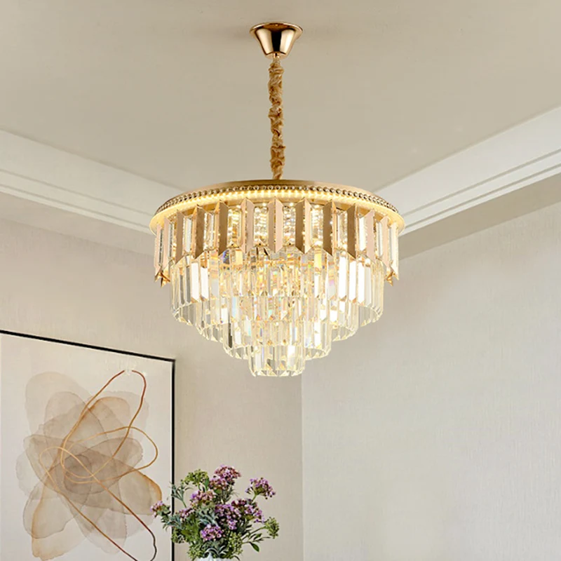 Kristallen 5-laags ronde kroonluchter modernisme eetkamer LED plafond hanglamp goud Clearhalo