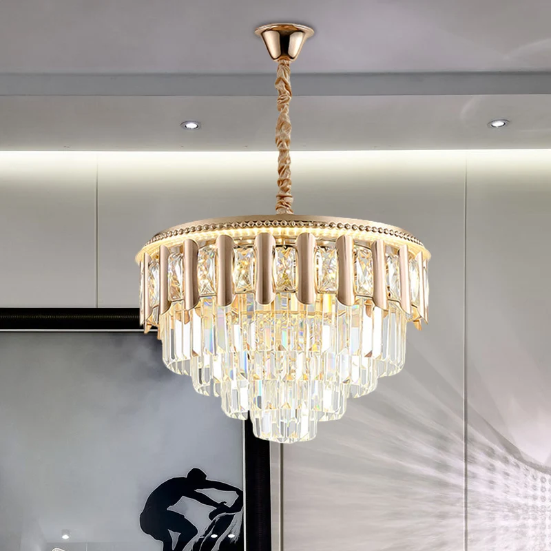 Kristallen 5-laags ronde kroonluchter modernisme eetkamer LED plafond hanglamp goud Clearhalo