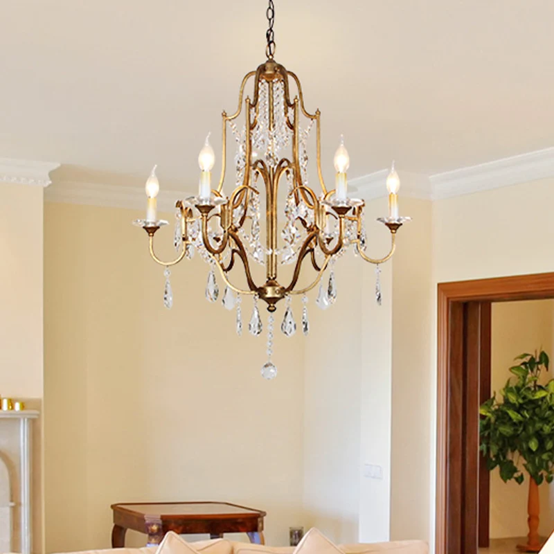 Kristallen antieke koperen kroonluchter kandelaar 4/6/9 lampen Traditionele hanglamp traditionele stijl Clearhalo