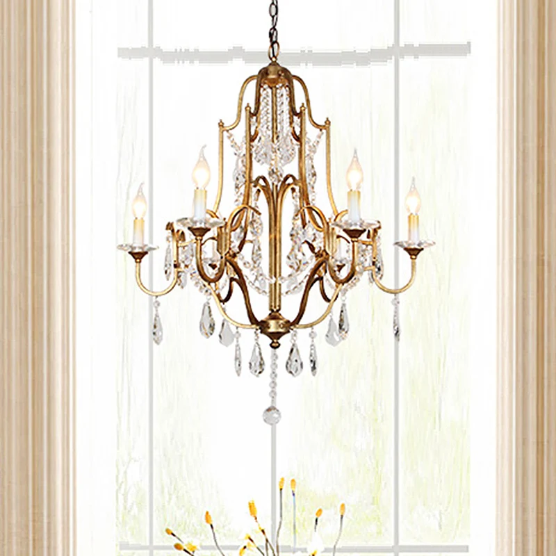 Kristallen antieke koperen kroonluchter kandelaar 4/6/9 lampen Traditionele hanglamp traditionele stijl Clearhalo