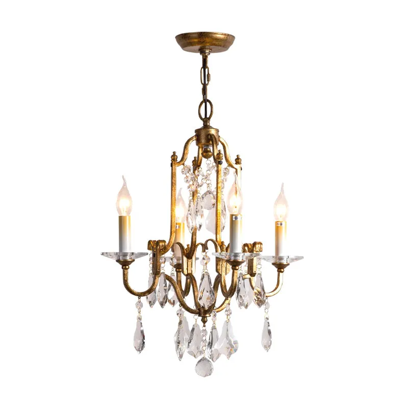 Kristallen antieke koperen kroonluchter kandelaar 4/6/9 lampen Traditionele hanglamp traditionele stijl Clearhalo