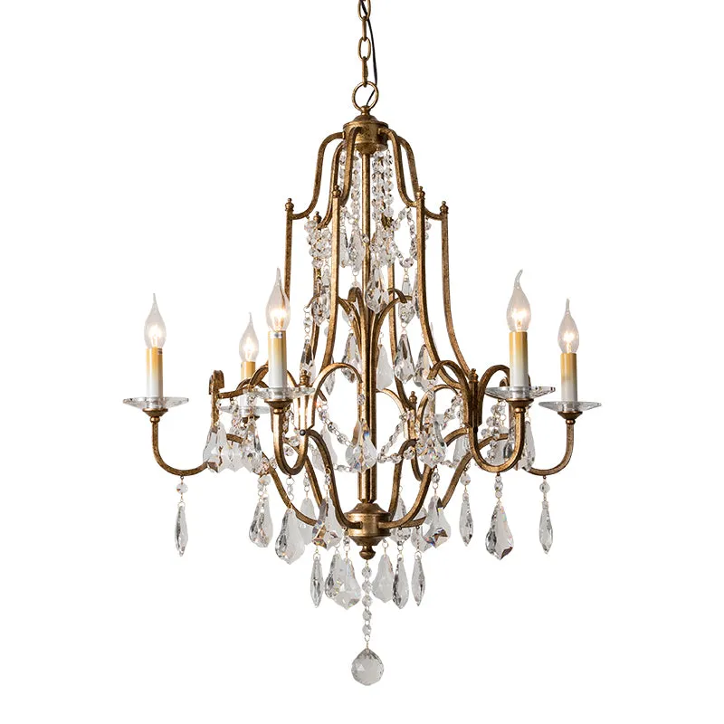 Kristallen antieke koperen kroonluchter kandelaar 4/6/9 lampen Traditionele hanglamp traditionele stijl Clearhalo