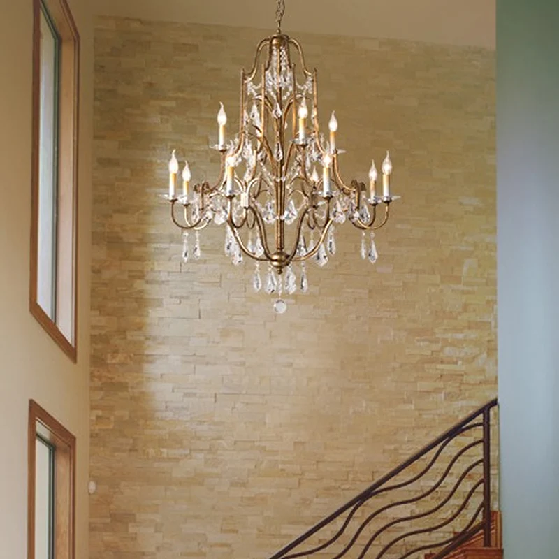 Kristallen antieke koperen kroonluchter kandelaar 4/6/9 lampen Traditionele hanglamp traditionele stijl Clearhalo