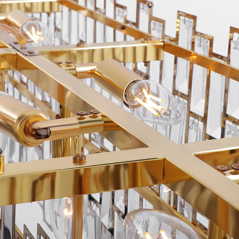 Kristallen blok lineaire kroonluchter licht eigentijds goud LED hangende plafondlamp voor woonkamer, 35,5 "/45" breed Clea...