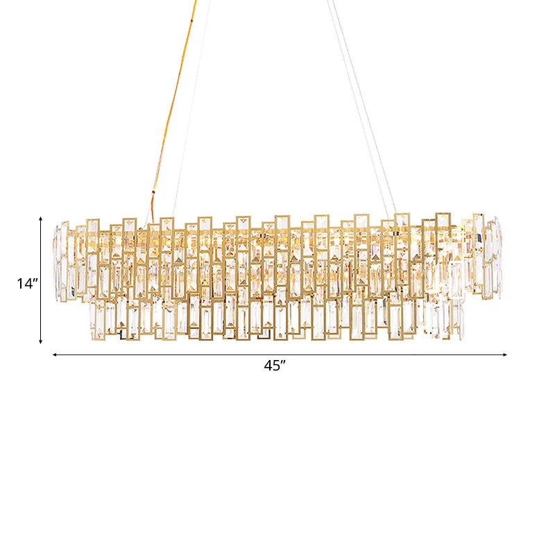 Kristallen blok lineaire kroonluchter licht eigentijds goud LED hangende plafondlamp voor woonkamer, 35,5 "/45" breed Clea...