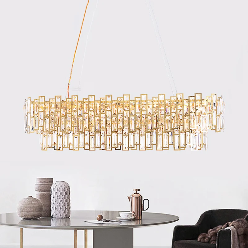 Kristallen blok lineaire kroonluchter licht eigentijds goud LED hangende plafondlamp voor woonkamer, 35,5 "/45" breed Clea...