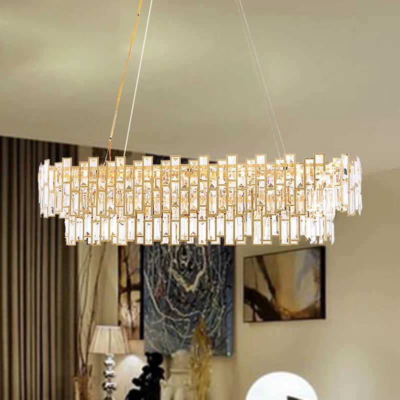 Kristallen blok lineaire kroonluchter licht eigentijds goud LED hangende plafondlamp voor woonkamer, 35,5 "/45" breed Clea...