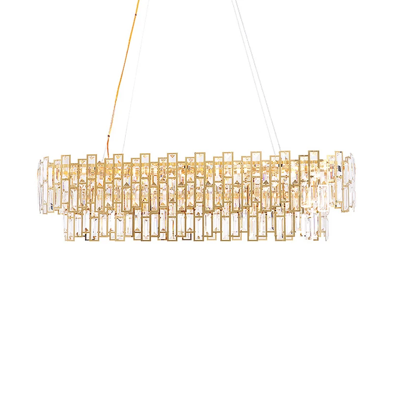 Kristallen blok lineaire kroonluchter licht eigentijds goud LED hangende plafondlamp voor woonkamer, 35,5 "/45" breed Clea...