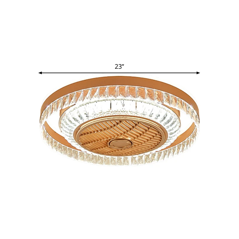 Kristallen blokken koperen hangende ventilatorlamp ronde LED eigentijdse halfverzonken plafondlamp, 60 cm breed Clearhalo