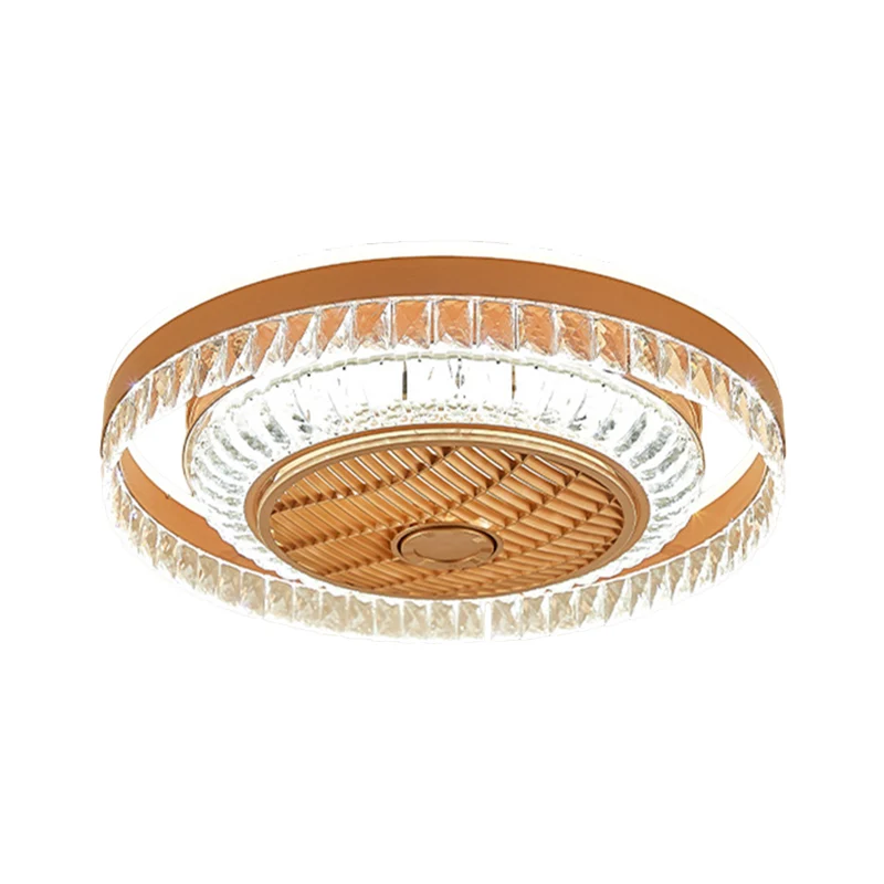 Kristallen blokken koperen hangende ventilatorlamp ronde LED eigentijdse halfverzonken plafondlamp, 60 cm breed Clearhalo
