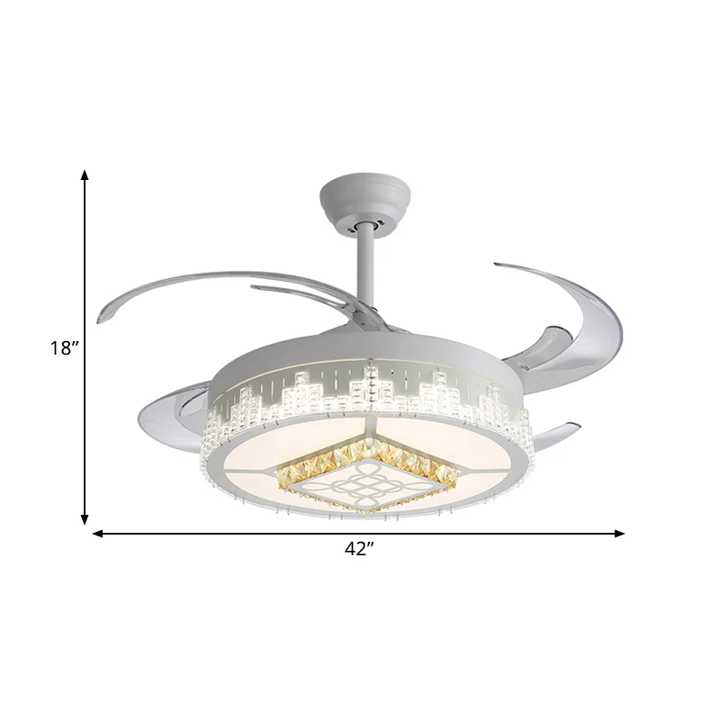 Kristallen blokken wit semi-gemonteerd licht rond modern 4 bladen LED-plafondventilatorlamp met bloem/sneeuwvlok/Chinese k...