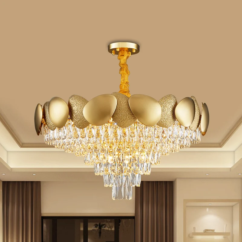 Kristallen conische vorm kroonluchter moderne stijlvolle 11 lampen woonkamer hanglamp goud Clearhalo
