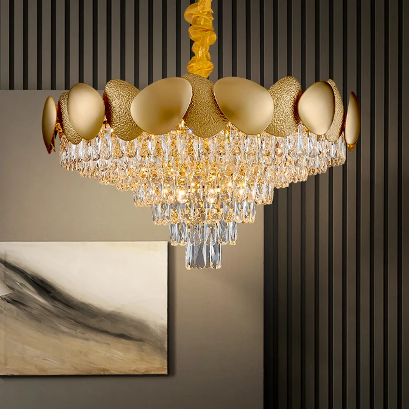 Kristallen conische vorm kroonluchter moderne stijlvolle 11 lampen woonkamer hanglamp goud Clearhalo