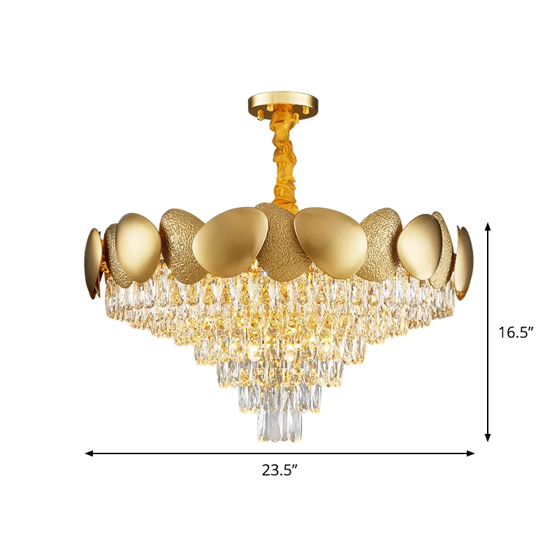 Kristallen conische vorm kroonluchter moderne stijlvolle 11 lampen woonkamer hanglamp goud Clearhalo