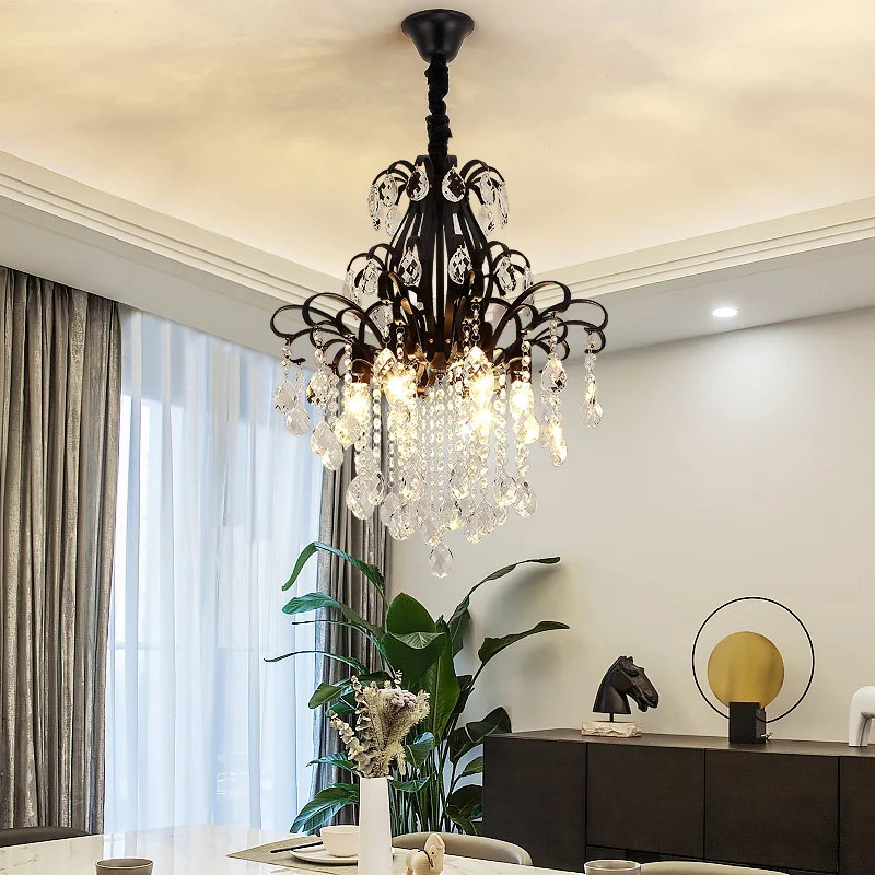 Kristallen druppelvormige hanglamp Rustieke eetkamer hangende kroonluchter met decoratieve wervelingen Clearhalo