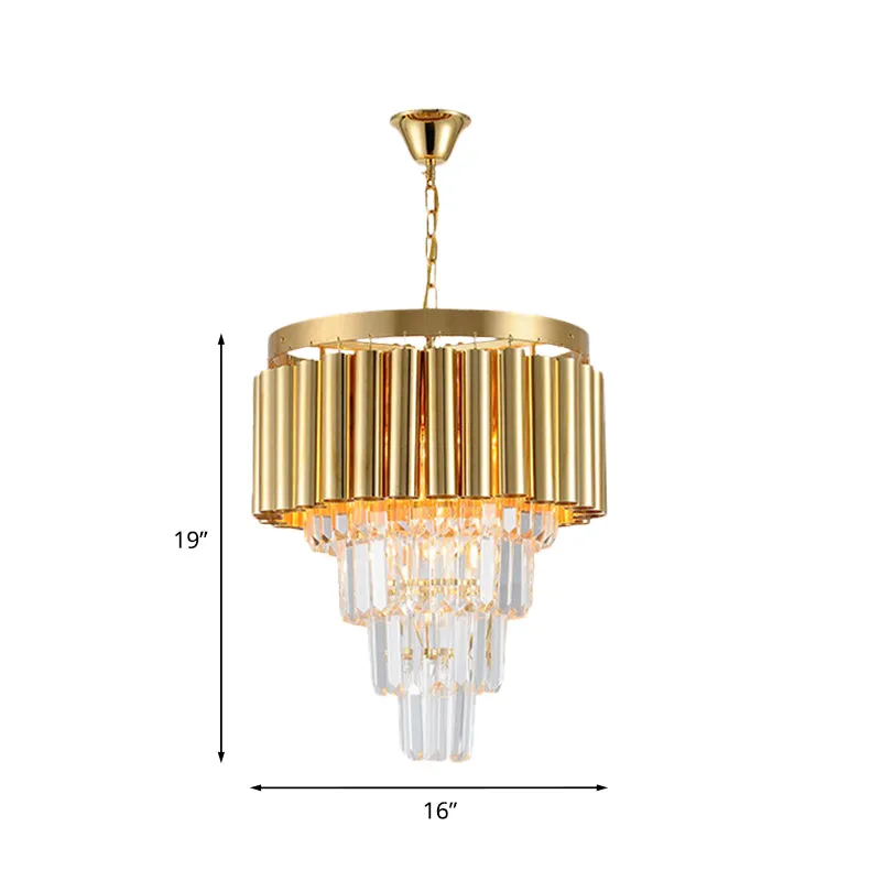Kristallen fluit taps toelopende plafondkroonluchter Traditionele 5 lampen Eetkamer hanglamp goud Clearhalo
