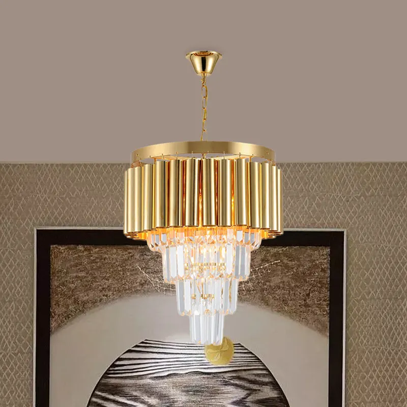 Kristallen fluit taps toelopende plafondkroonluchter Traditionele 5 lampen Eetkamer hanglamp goud Clearhalo