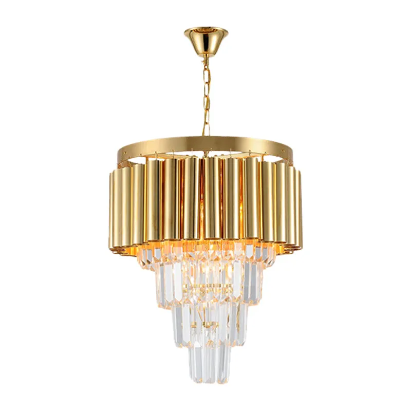 Kristallen fluit taps toelopende plafondkroonluchter Traditionele 5 lampen Eetkamer hanglamp goud Clearhalo